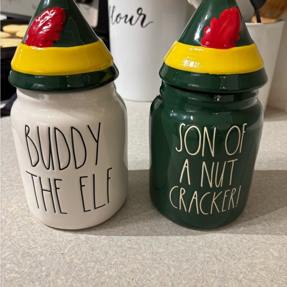 Festive Ceramic Holiday Jars - Green and White